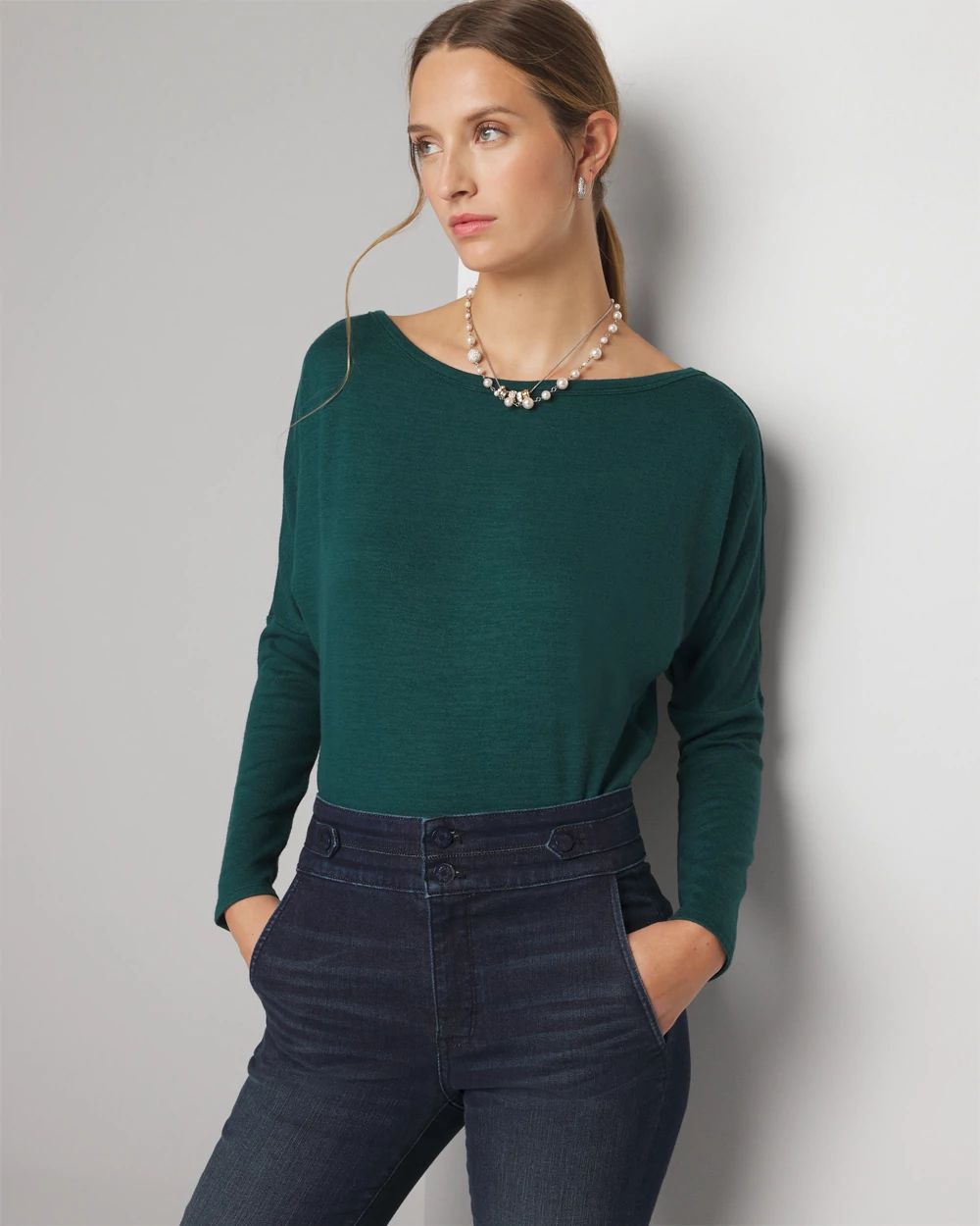 Long Sleeve Knit Top with Cutout Back White House Black Market